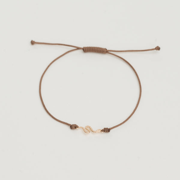 the serpent contemplation cord bracelet - 10k yellow gold, taupe cord