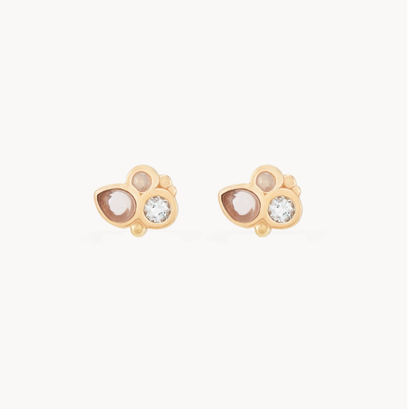 air element stud earring - 14k yellow gold, natural gemstones