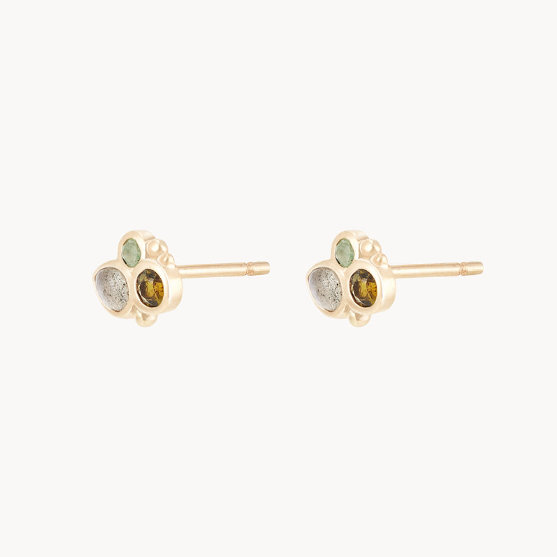 earth element stud earring - 14k yellow gold, natural gemstones