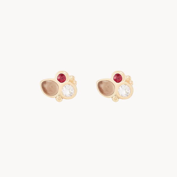 fire element stud earring - 14k yellow gold, natural gemstones