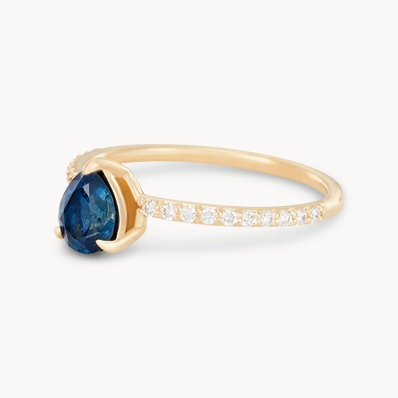 earthly treasure one-of-a-kind ring - 14k yellow gold, blue pear sapphire