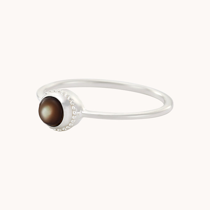 full moon dark mother of pearl ring silver