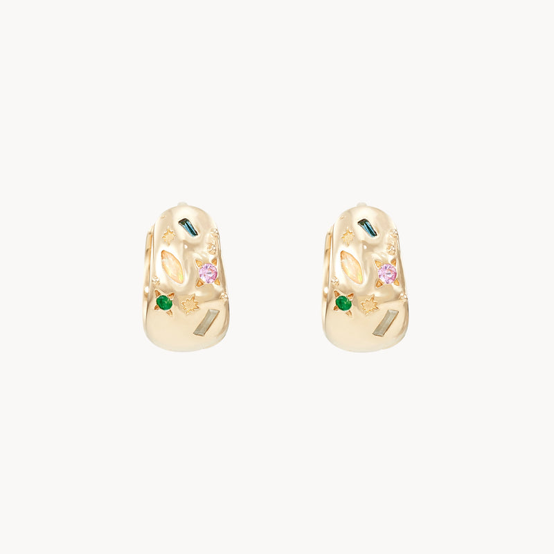 reversible chunky element hoop earrings - 14k yellow gold, natural gemstones