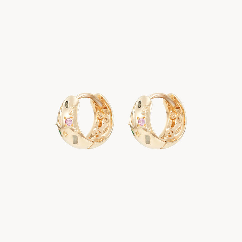 reversible chunky element hoop earrings - 14k yellow gold, natural gemstones