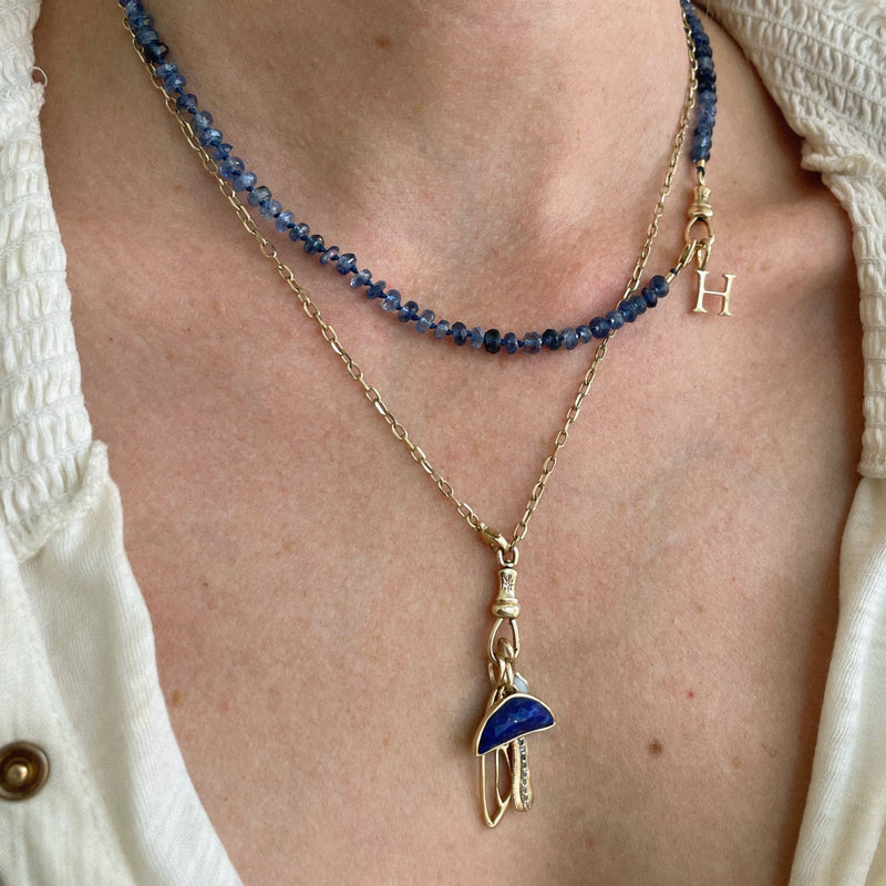 kyanite beaded mood necklace -10k yellow gold, kyanite