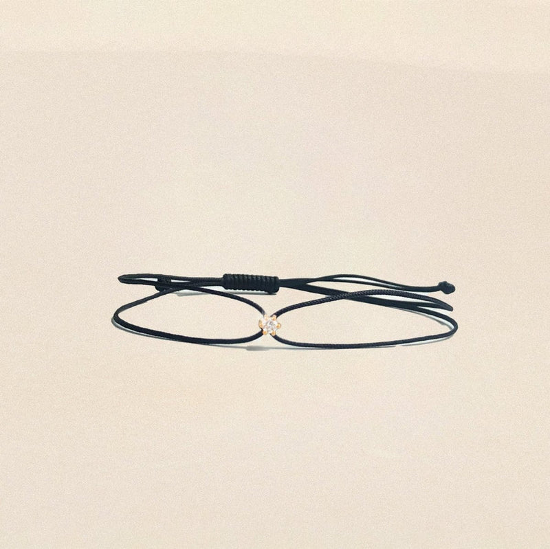 Best Friend Nova Trio - 10k yellow gold, teal, grey, black cord, diamond