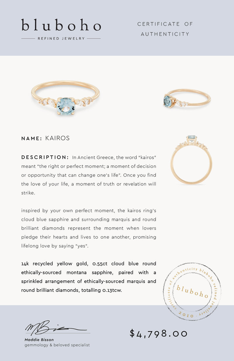 kairos one-of-a-kind - 14k yellow gold ring, round blue sapphire