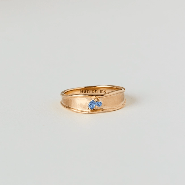 the kindred spirits blue sapphire lean on me band ring - 10k yellow gold, blue sapphire