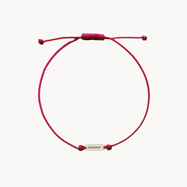 the mother contemplation pink cord bracelet - 10k yellow gold, pink cord