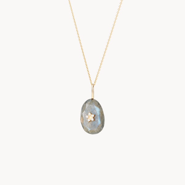 labradorite bloom MILF necklace - 10k yellow gold, natural labradorite gemstone, diamonds
