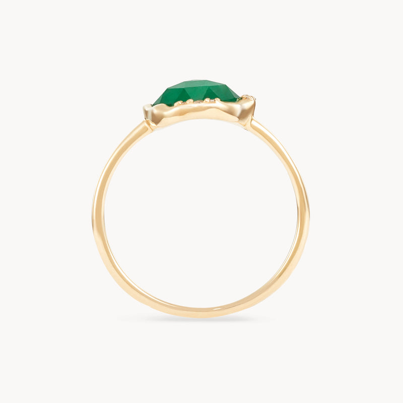 emerald diamond mood ring - 14k yellow gold, emerald and brilliant diamonds