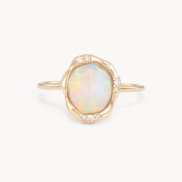 fire opal diamond mood ring - 14k yellow gold, fire opal and brilliant diamonds