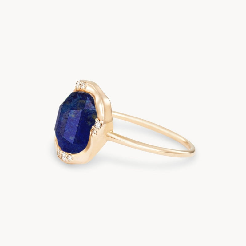lapis diamond mood ring - 10k yellow gold, diamonds, lapis gemstone