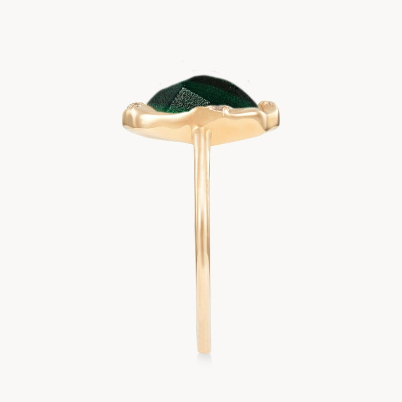 malachite diamond mood ring - 10k yellow gold, diamonds, malachite gemstone