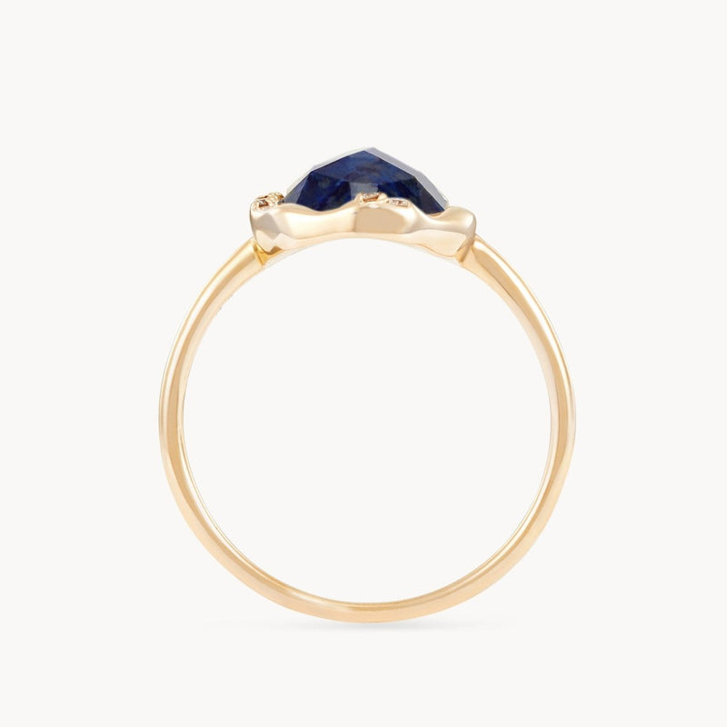 lapis diamond mood ring - 10k yellow gold, diamonds, lapis gemstone