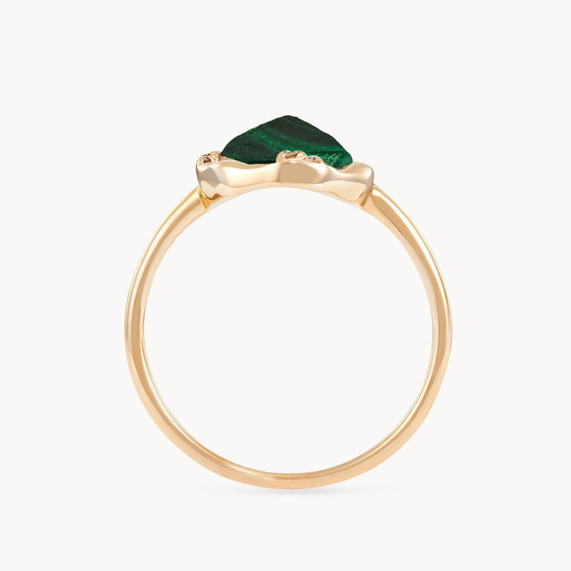 malachite diamond mood ring - 10k yellow gold, diamonds, malachite gemstone