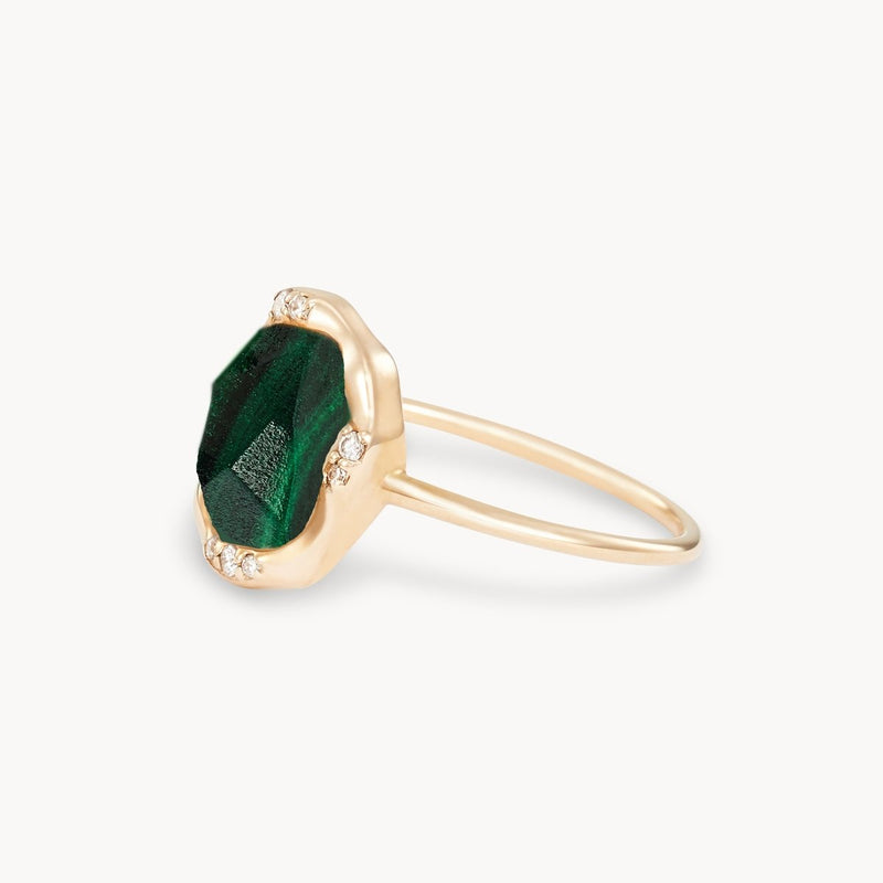 malachite diamond mood ring - 10k yellow gold, diamonds, malachite gemstone