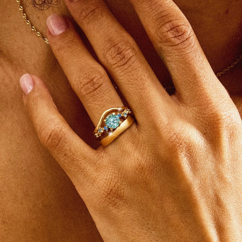 electric wildflower one-of-a-kind ring - 14k yellow gold, round sapphires