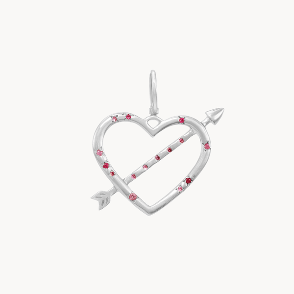 true aim heart & arrow charm - sterling silver, ruby, pink sapphires