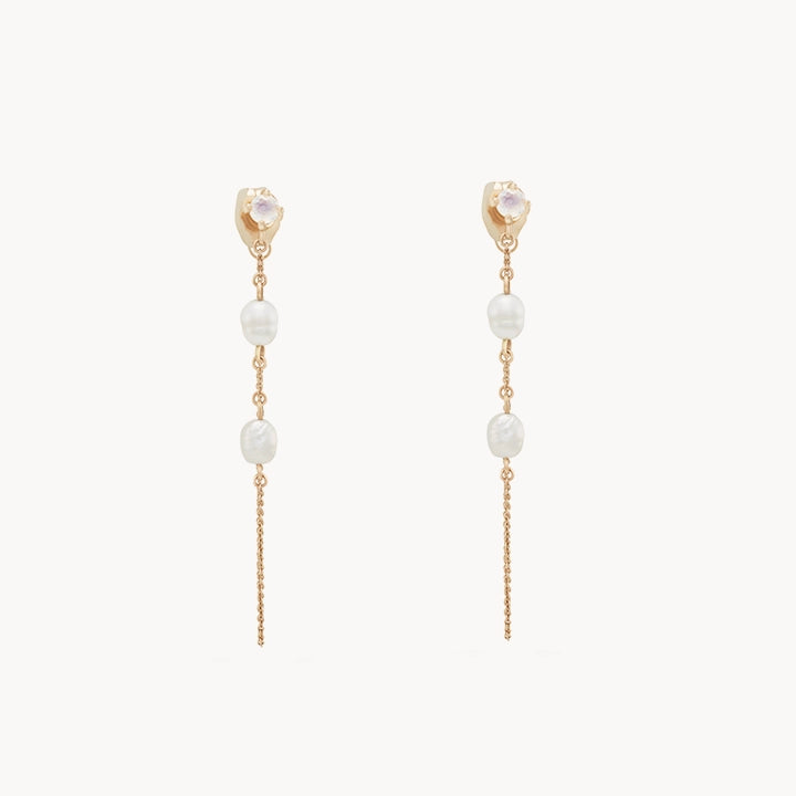 luna perla pearl chain earring - 14k yellow gold