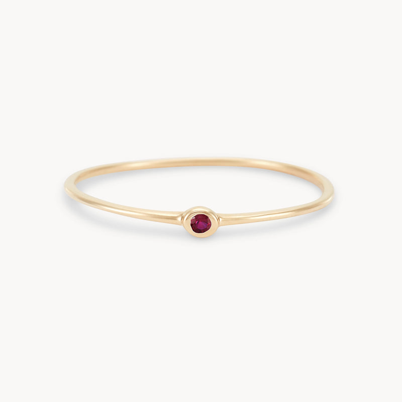 new bezel set serendipity ruby stacking ring - 10k yellow gold