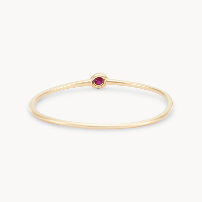 new bezel set serendipity ruby stacking ring - 10k yellow gold rear view