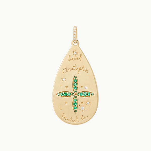 St. Kitts protection charm - 10k yellow gold, diamonds, emeralds