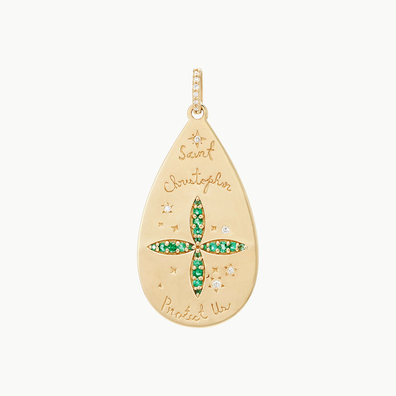 St. Kitts protection charm - 10k yellow gold, diamonds, emeralds
