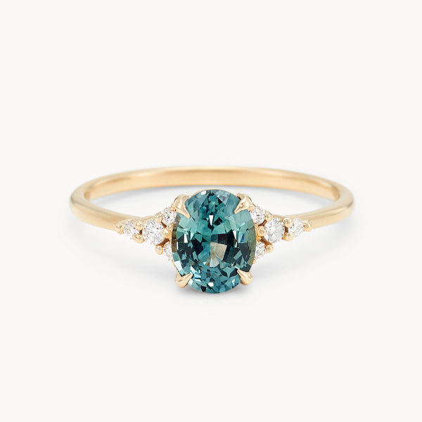 take me to the sea one-of-a-kind ring - 14k yellow gold, oval sapphire, diamonds