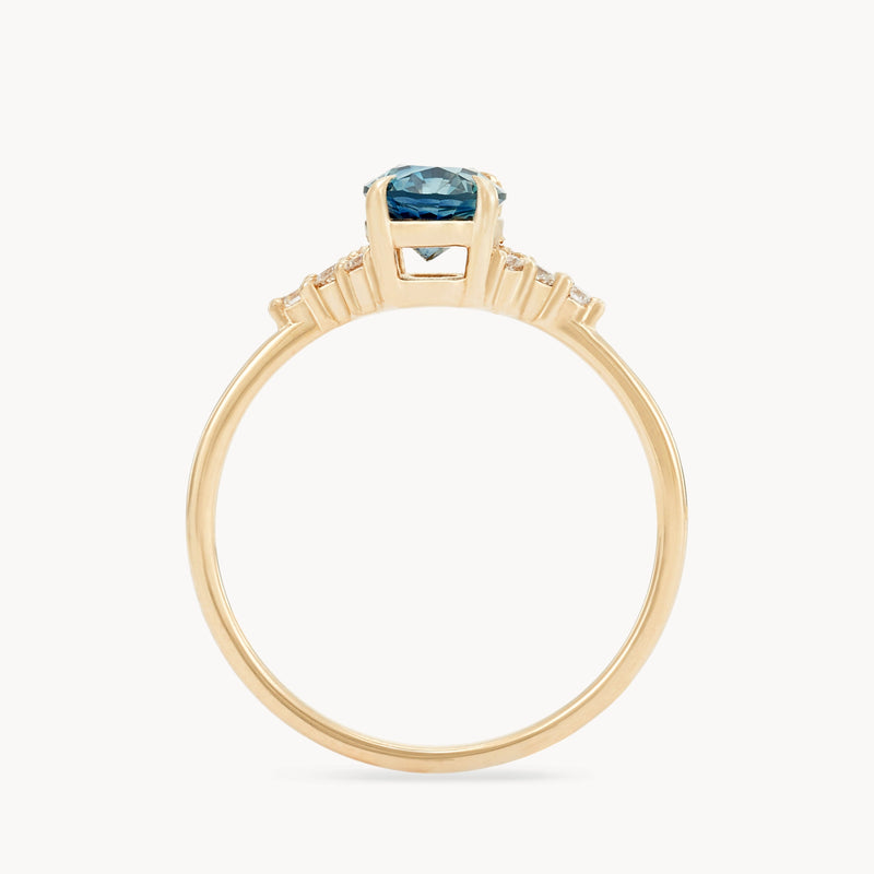 take me to the sea one-of-a-kind ring - 14k yellow gold, oval sapphire, diamonds