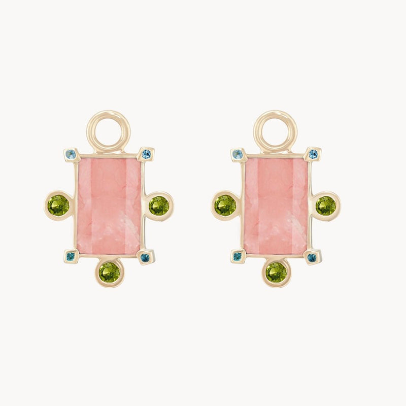 divine alignment rhodochrosite earring charm - 10k yellow gold, rhodochrosite, natural gemstones