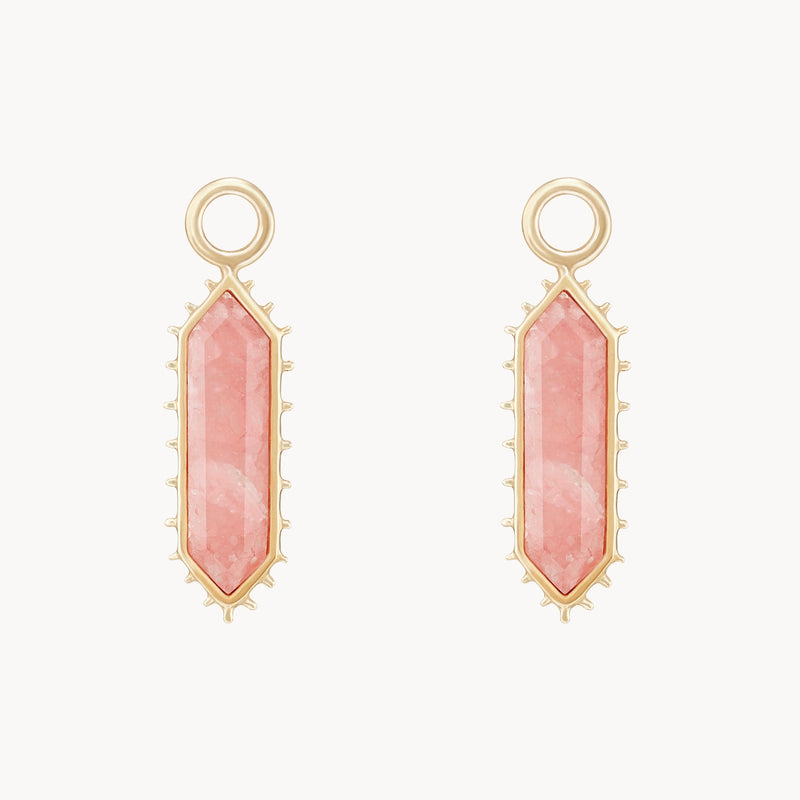 the goddess rhodochrosite earring charm - 10k yellow gold, rhodochrosite gemstone