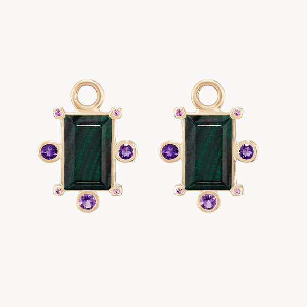 divine alignment malachite earring charm - 10k yellow gold, malachite, natural gemstones