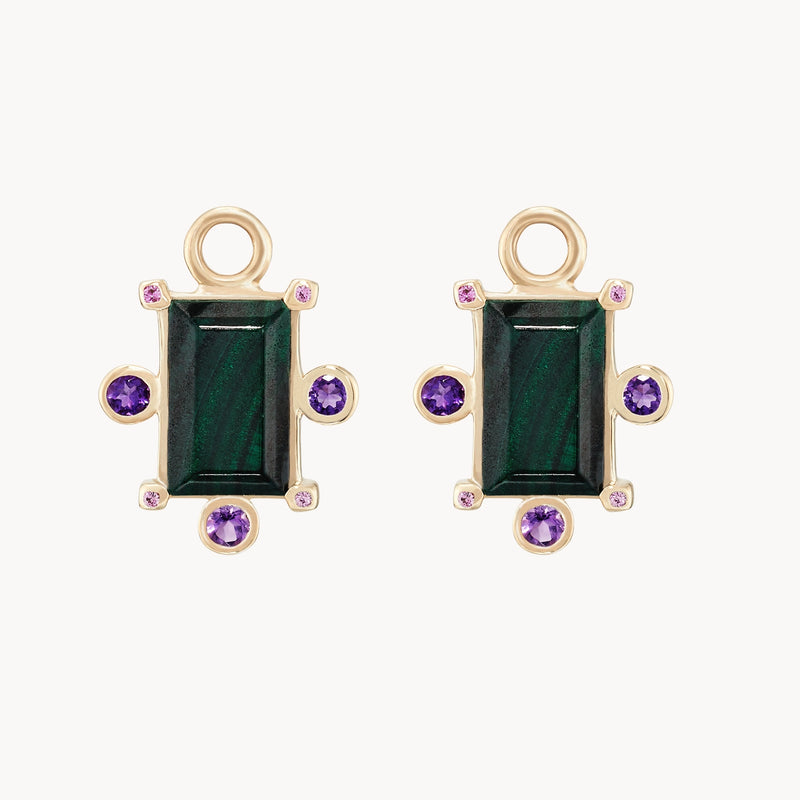 divine alignment malachite earring charm - 10k yellow gold, malachite, natural gemstones