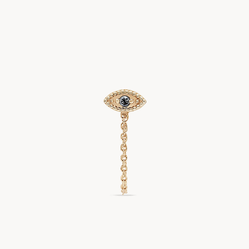 Ayla evil eye chain earring - 14k yellow gold, grey diamond