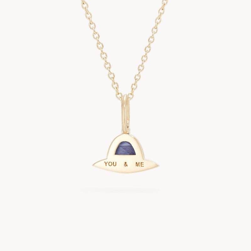 cosmic journey spaceship charm - 10k yellow gold, iolite, diamonds