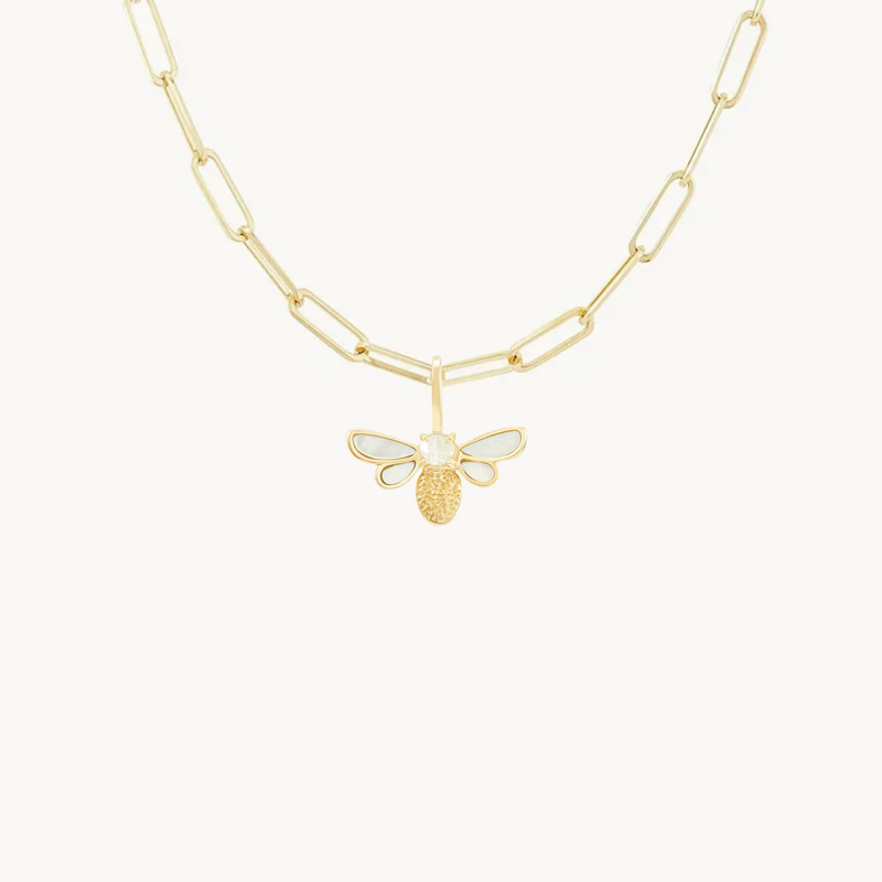 bee boldly necklace duo - yellow gold, mother or pearl inlay