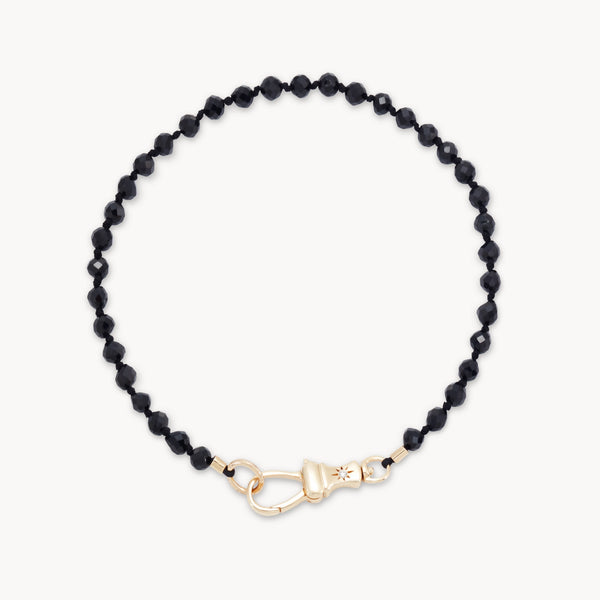 black spinel beaded mood bracelet - 10k yellow gold, natural black spinel, brilliant diamonds