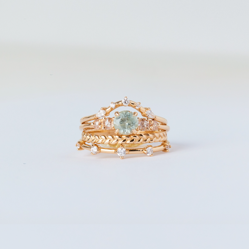 celestial gaze one-of-a-kind - 14k yellow gold ring, seafoam green sapphire