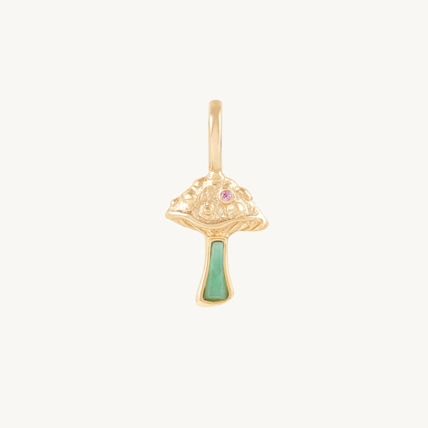 wild fortune mushroom charm - 10k yellow gold, chrysoprase