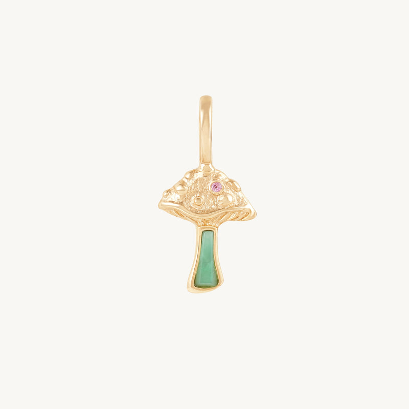 wild fortune mushroom charm - 10k yellow gold, chrysoprase