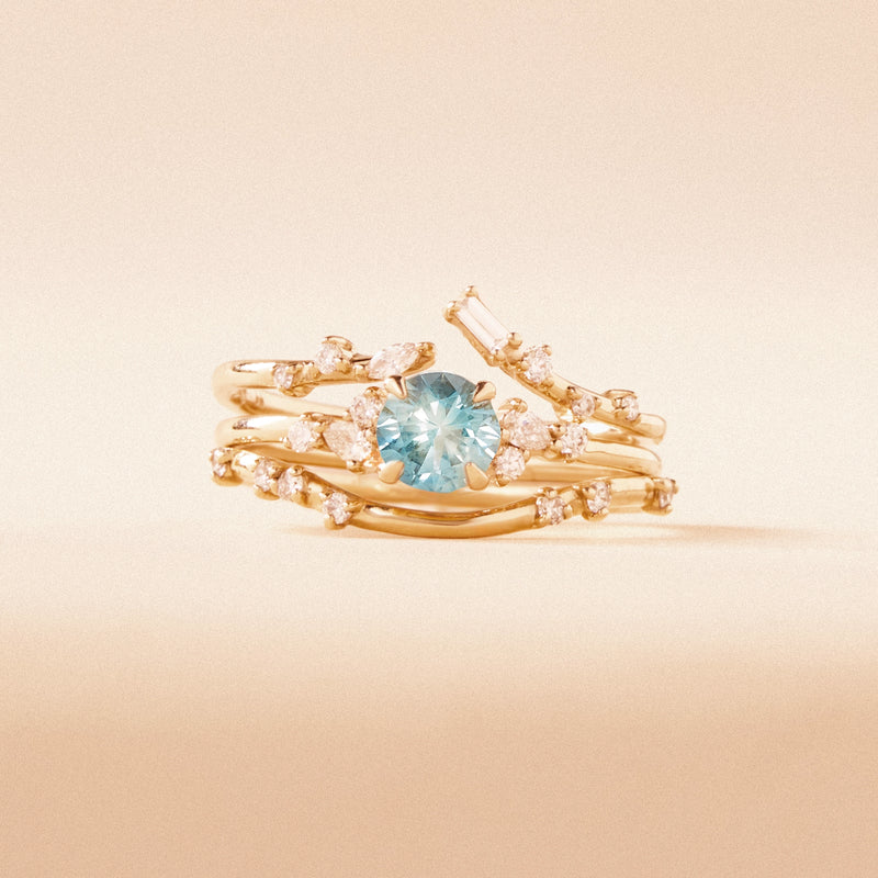 charted by the stars one-of-a-kind ring - 14k yellow gold, bicolor round sapphire, diamonds