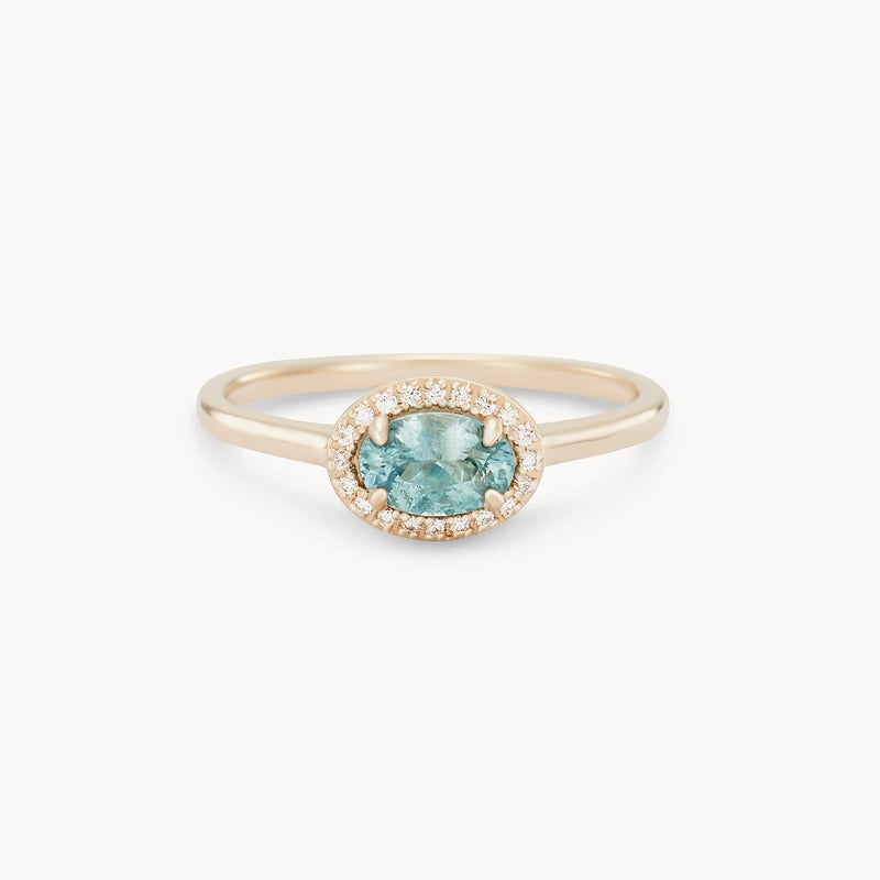 cherish one-of-a-kind - 14k yellow gold, oval blue-green sapphire