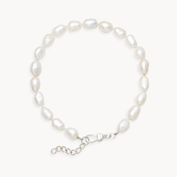 pearl beaded anklet - sterling silver, natural pearls, brilliant diamonds
