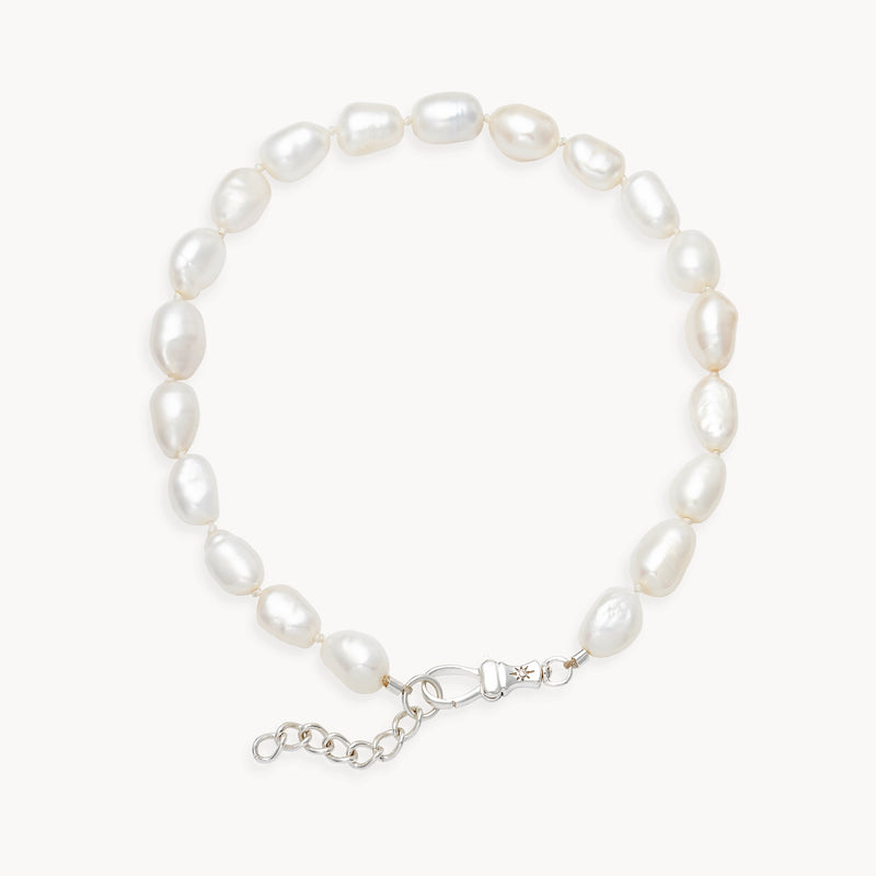 pearl beaded anklet - sterling silver, natural pearls, brilliant diamonds