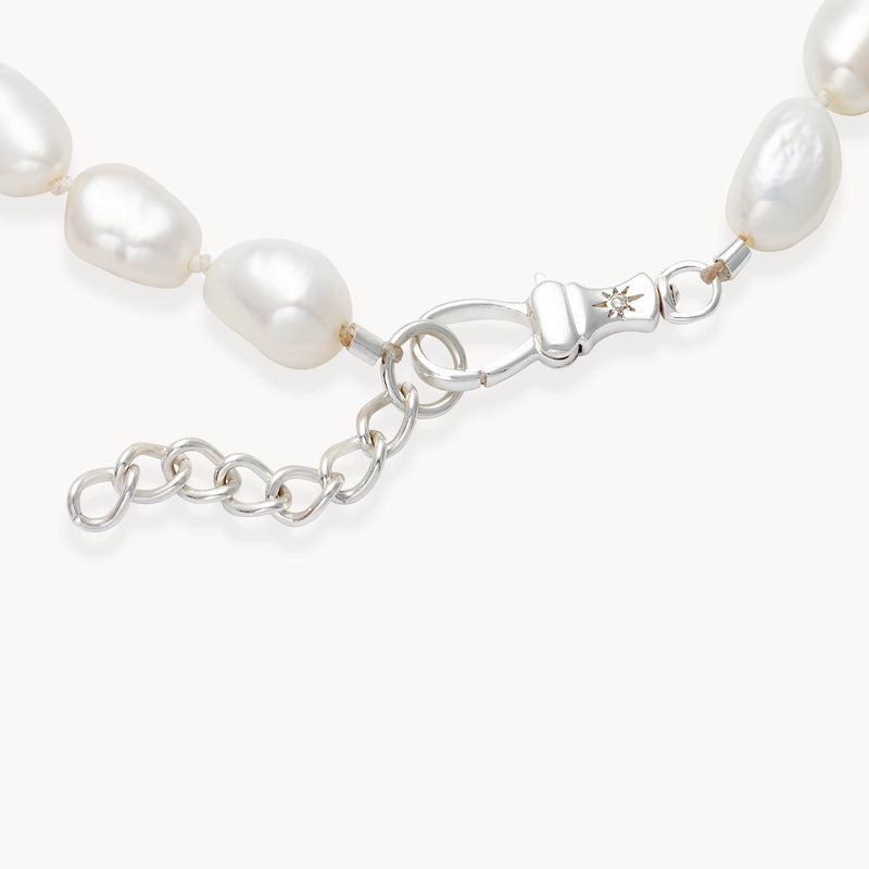 pearl beaded anklet - sterling silver, natural pearls, brilliant diamonds