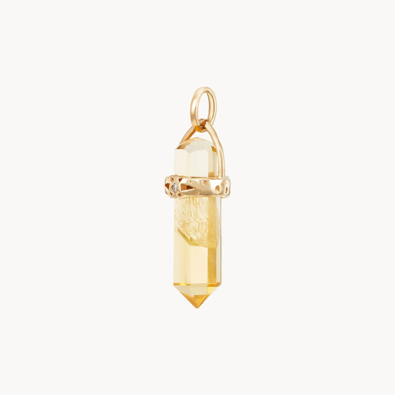 abundant love citrine amulet - 10k yellow gold, citrine gemstone, white sapphire