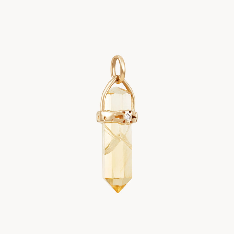 abundant love citrine amulet - 10k yellow gold, citrine gemstone, white sapphire