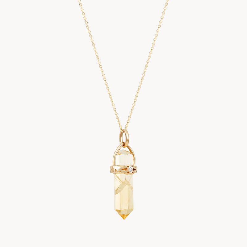 abundant love citrine amulet - 10k yellow gold, citrine gemstone, white sapphire