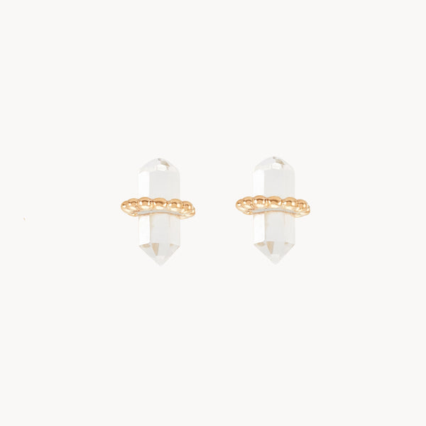 stepping stone quartz earring - 14k yellow gold, clear quartz